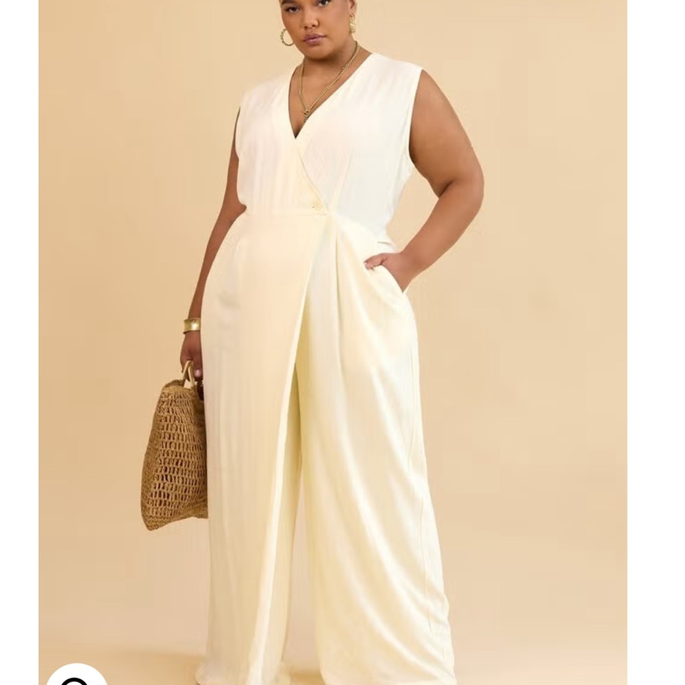 ALIA LINEN WRAP OVERLAY WIDE LEG JUMPSUIT - IVORY